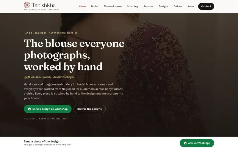 Tanishkha Aari homepage on desktop: The blouse everyone photographs, worked by hand