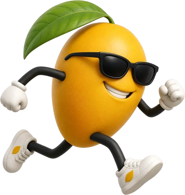 The OOPS Mango mascot running