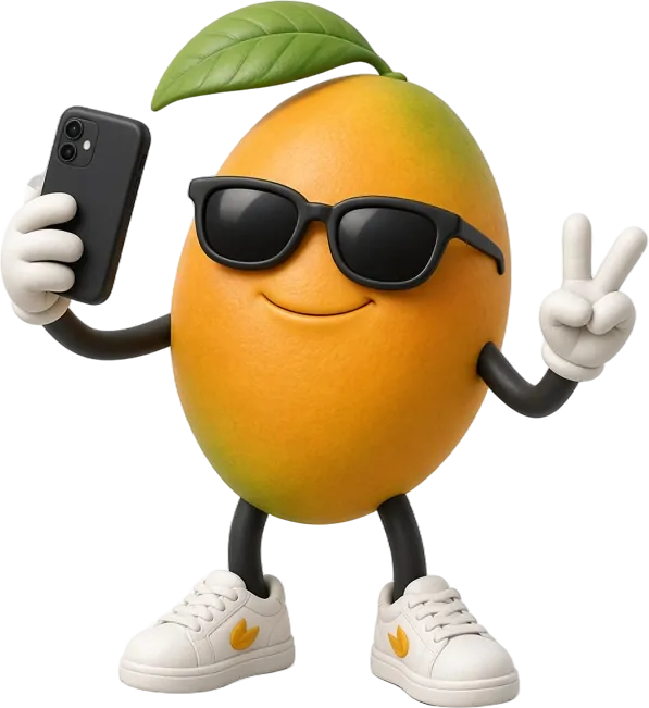 The OOPS Mango mascot taking a selfie