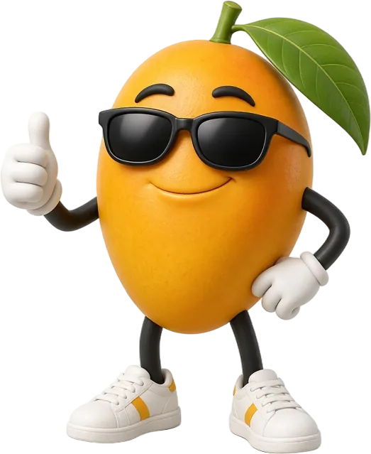 The OOPS Mango mascot giving a thumbs up