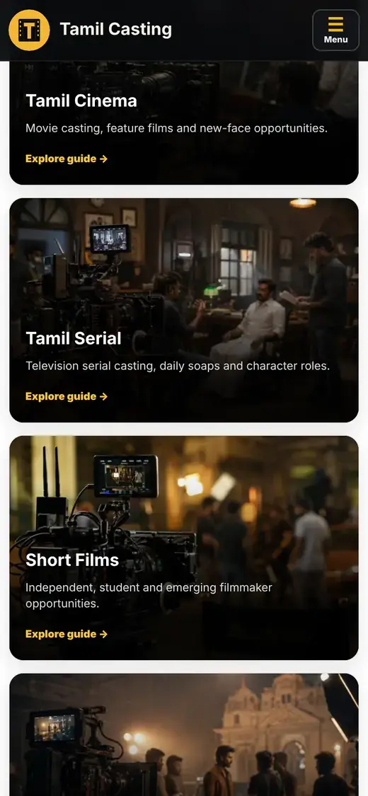TamilCasting casting guides on a phone for cinema, serials and short films